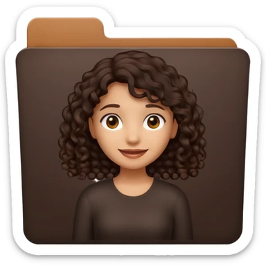A **simple emoji-style icon** of a **black black black transparent plastic folder**, sleek and minimal, with **rounded corners**, subtle translucency, soft shading, and a **small illustrated logo of a canela-skinned girl with natural curly dark hair and a warm smile**, simplified and icon-like.
 sticker