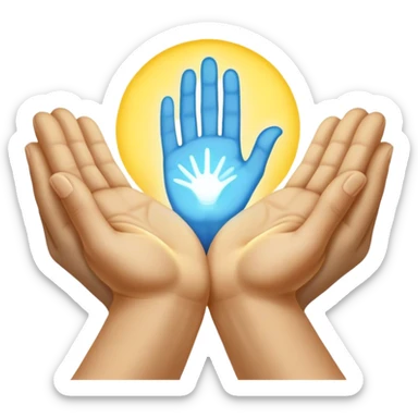 a normal hand being held by 2 hands, a glowing blue hand and a glowing yellow hand souls... hope and comfort from the past and futur sticker