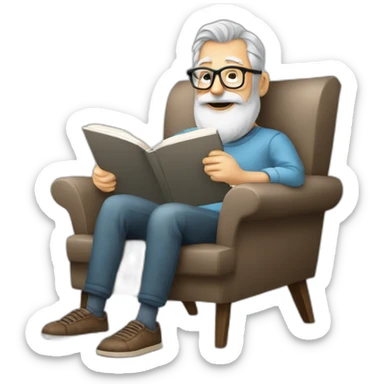 Gray Bearded 50 years  man, glasses, perspective armchair, Reading a book, drinking a coffee sticker