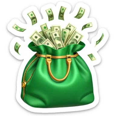 

3D emoji style, big bag of money, flying dollar bills, rich casino vibe, smooth lighting, high detail, clean edges, transparent background



 sticker