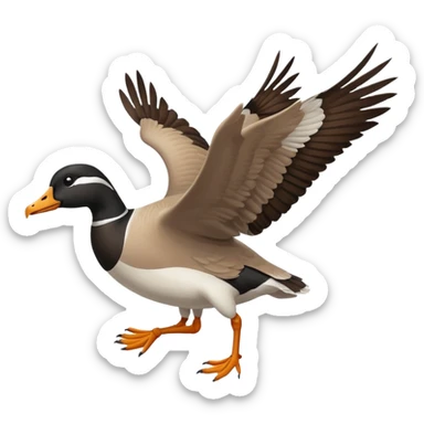 wild goose in flight, with black neck, black feet, black beak, brown wings sticker