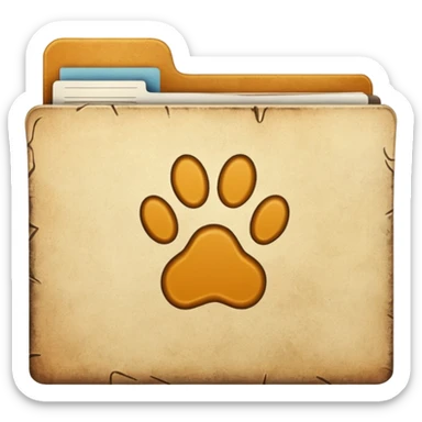 a folder of documents with a pawprint on it sticker