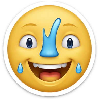Emoji, yellow round laughing tilted head face sideways with blue tears of fun sticker