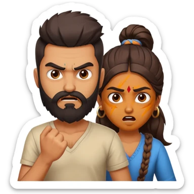 brother and sister fighting modern culture naughty  - indian skin and hairstyle - men beard  sticker