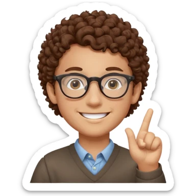 băiat cu ochelari și păr cârlionțat șaten aprobând sticker