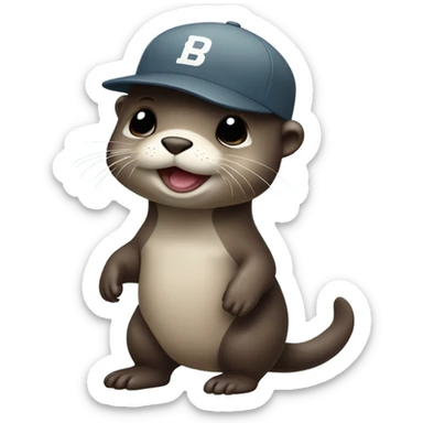 Cute baby otter. Wearing backwards baseball hat. Full body.  sticker
