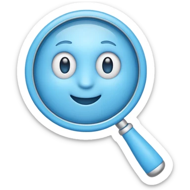 A toy-like 3D blue magnifying glass emoji, chunky proportions, soft plastic texture, bright sky-blue color, subtle highlights, simple and playful emoji style, clean background, centered sticker