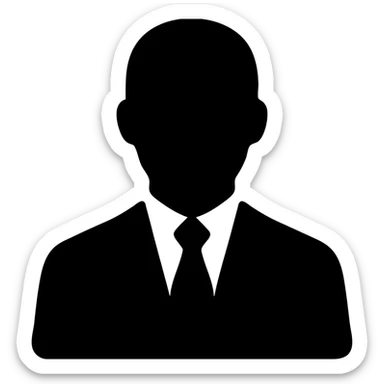 man in a vintage black and white suit, no facial hair, solid filled icon sticker