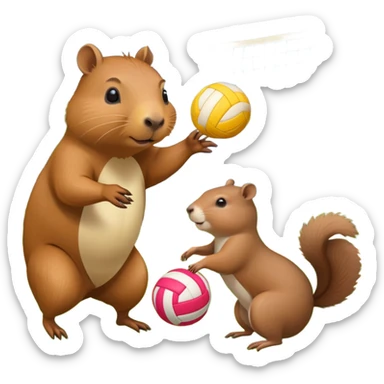 Capybara playing volleyball with squirrel   sticker