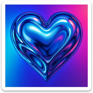 heart with a liquid chrome look, digital illustration sticker