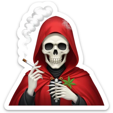 grim reaper in red cape smoking weed with loads of smoke in the air sticker