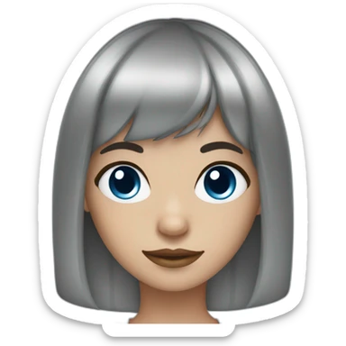 girl with dark brown hair, thick bangs, blue eyes sticker