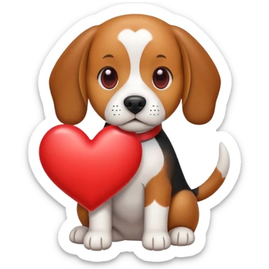 tri-color beagle dog holding heart sticker