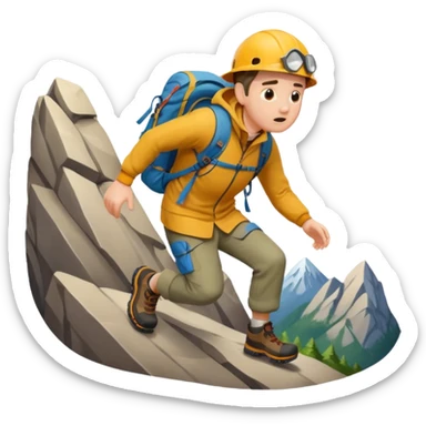 frightened man slipping and falling down a mountain, apple style emoji sticker