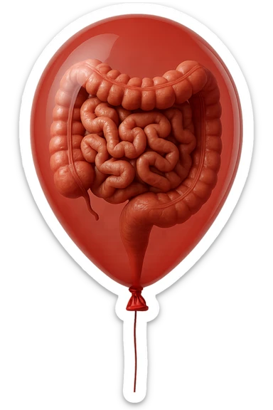 INTESTINO UMANO ANATOMICO REALISTICO CHIUSO IN UN PALLONCINO ROSSO, IPERREALISTICO 4K sticker
