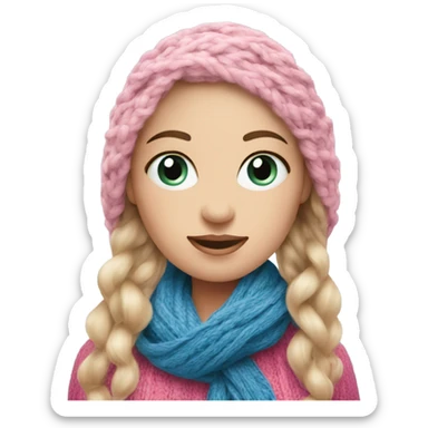 beautiful finnish fair hair woman with blue eye knitting pink scarf sticker