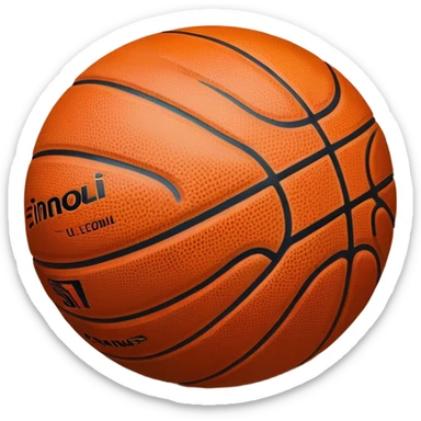 Cinematic Realistic image of a basketball resting on a polished court surface, with finely detailed textures and subtle reflective highlights, evoking a sense of calm before the game’s intensity sticker