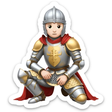 a kneeling knight looking down sticker