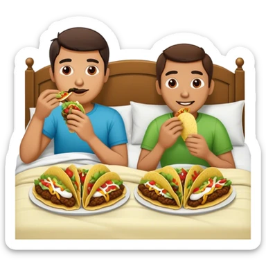 Two men Eating Tacos in a bed sticker