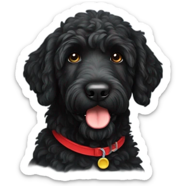 black labradoodle with red collar sticker