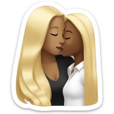 Long blonde hair kissing a light black woman sticker