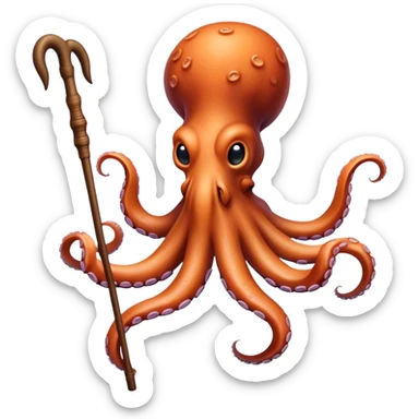 Octopus with a walking stick on each tentacle sticker