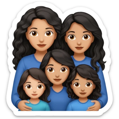 Family , Beautiful mom ,black black  hair,wavy hair，long hair,brown eyes,hispanic and two girls 1 boy sticker