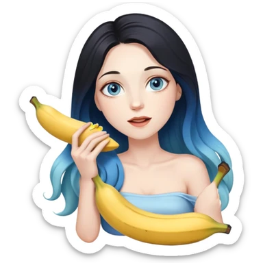 busty pawg long black to blue ombre hair pale blue eyes twerk sfw bare shoulders lay down- eating banana sticker