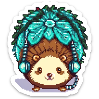 pixel art hedgehog listening to music with bone conduction earphones sticker