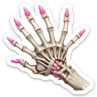 skeleton hand with long pink nails sticker