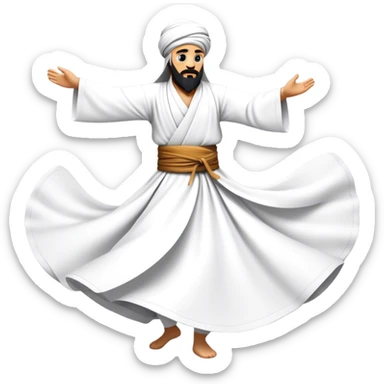 Cinematic Realistic Whirling Dervish Dance Emoji, depicted as a mesmerizing traditional Sufi dance scene with flowing robes and dynamic movement, rendered with vibrant textures and swirling mystical lighting that captures its spiritual energy. sticker