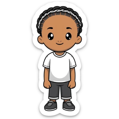 african american boy with a white tee and black braids sticker