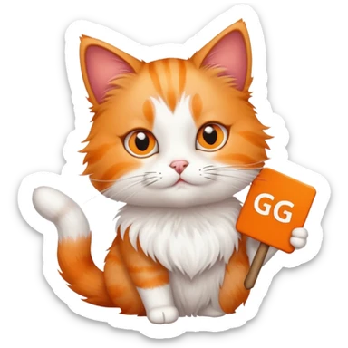 un gato con un cartel con gg sticker