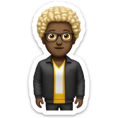 man. blonde small afro and glasses in mcdonald’s outfit sticker
