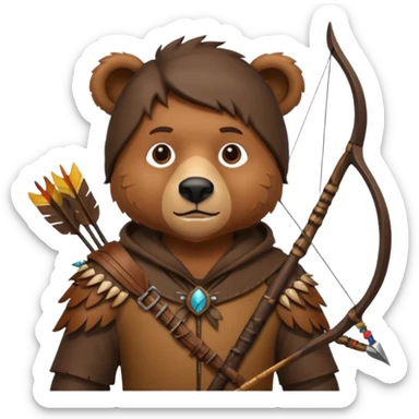 The classic hunter with a bow and arrow on his back, dressed in brown with some decorations made of fierce beasts sticker