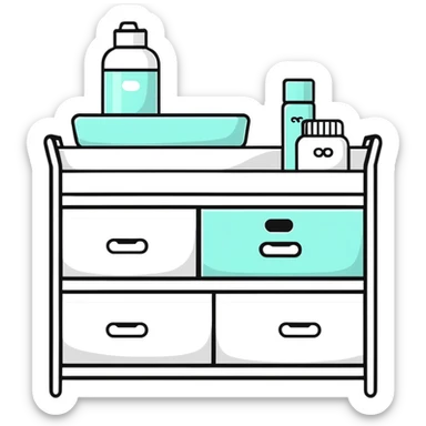 cute nursery changing table set with organizers for diapers, wipes, lotions, and baby clothes sticker