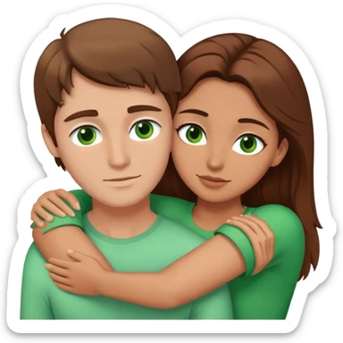 white couple with brown hair, woman has green eyes man has brown eyes, they’re hugging each other  sticker