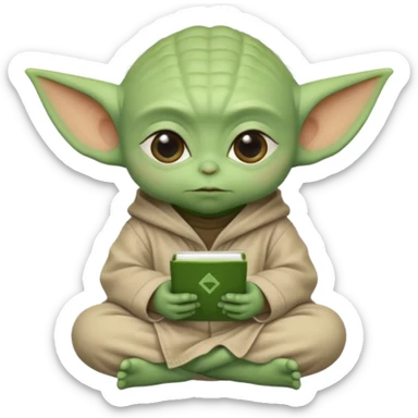 Baby Yoda sitting cross-legged thinking about numbers and mathematical formulas sticker