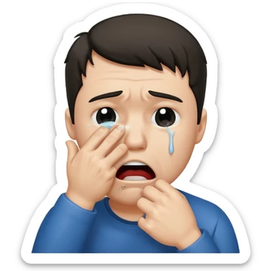 Crying man with his fist holding to his mouth sticker