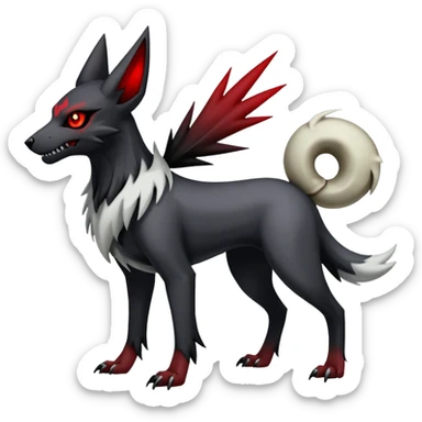 Shiny Exotic Excessive Mysterious Houndoom-HMightyena-Zorua-Zoroark-Zangoose-Houndour-Pokémon-Fakémon-hybrid-creature (full body) with a dog-skull sticker