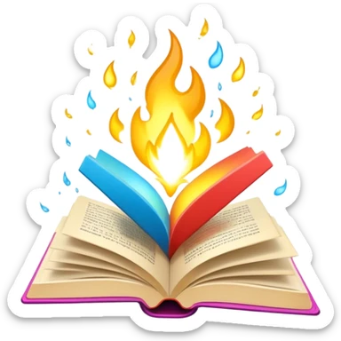 Un libro con un aura de colores vibrantes, con destellos dorados flotando a su alrededor,  un rayo de luz atravesándolo, simbolizando la explosión de creatividad sin miedo.  sticker