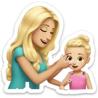 blonde babydaughter gives blonde dad a manicure sticker