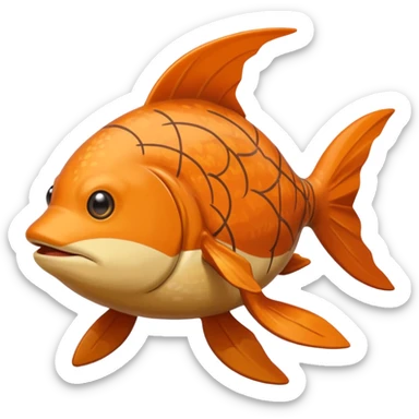 Solaran Magikarp - Ground type Hardier than regular Magikarp, longer and thinner, adapted to survive in shallow desert pools and temporary rain puddles of the badlands. muddy brown-orange fish. long whiskers. pokemon art style. sticker