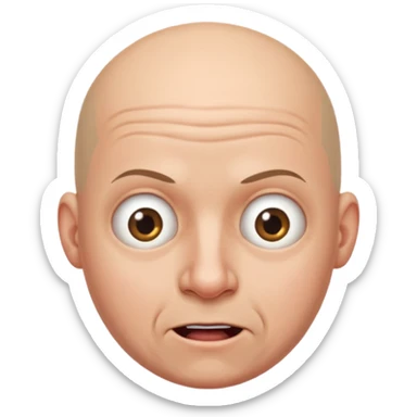 A bald person with a comically large head sticker