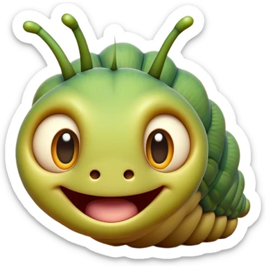 Cinematic Cheeky Caterpillar Portrait Emoji, Head tilted dramatically with an exaggeratedly surprised expression, featuring a tiny, wiggly body with wide, comically expressive eyes full of playful wonder and animated, curving segments, Simplified yet hilariously expressive features, highly detailed, glowing with a slightly sassy natural glow, high shine, dramatic yet playful, stylized with an air of cheeky woodland mischief, soft glowing outline, capturing the essence of a meme-worthy caterpillar that looks ready to wiggle its way into viral fame! sticker