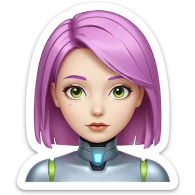 female different hair color metalic robot sticker