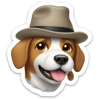 a dog with a hat and a fart cloud sticker