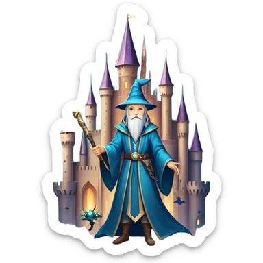 Fantasy and Sci-Fi Movies: A magical collage with a glowing sword, flying dragons, and futuristic spaceships. Stars and planets shimmer in the background, with a mystical castle and an ancient wizard holding a staff. The atmosphere is epic, otherworldly, and adventurous. Transparent background. sticker