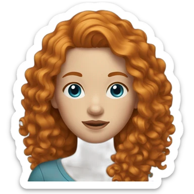 Ginger woman long curly hair blue eyes sticker