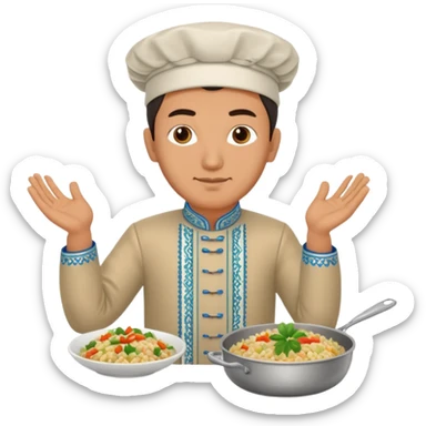 uzbek man with national outfit cooking pilaf sticker